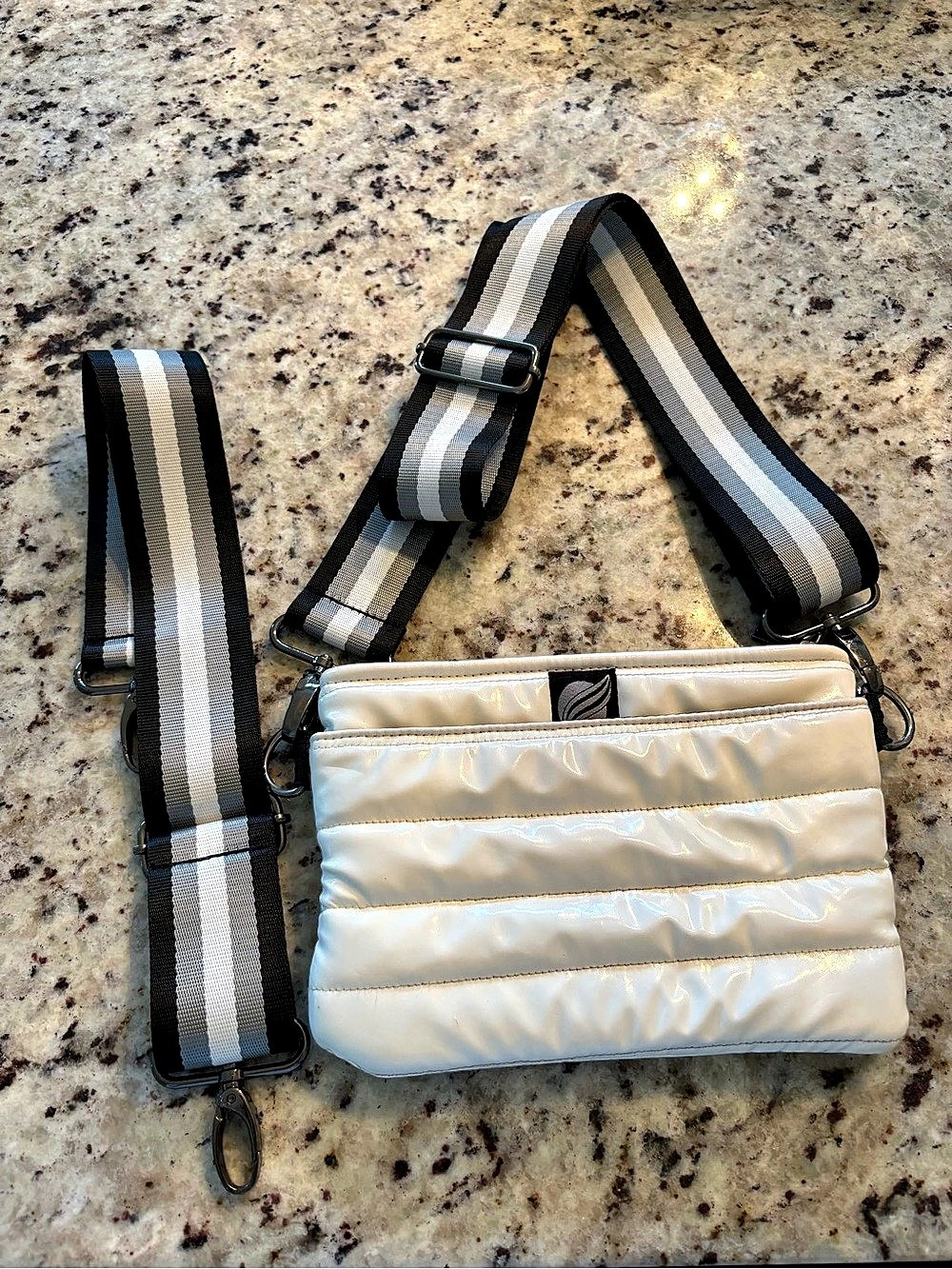 Think Royln Downtown Crossbody Striped Quilted Bum Bag White & Black